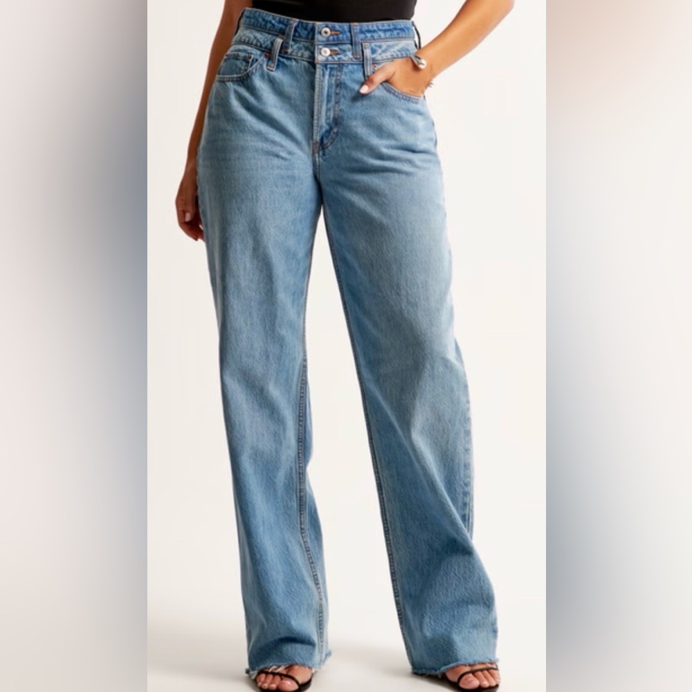 Abercrombie & Fitch Light Blue Curve Love Double Waistband Jeans
